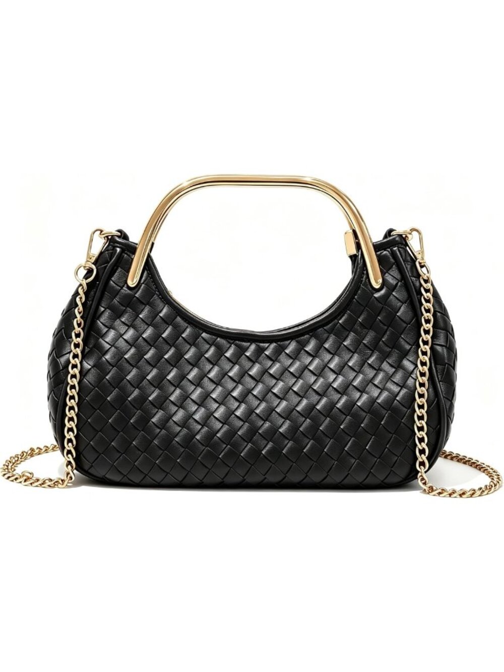 Trendy Woven Handbag for Women - Small Leather Top Handle Hobo Purse with Chain